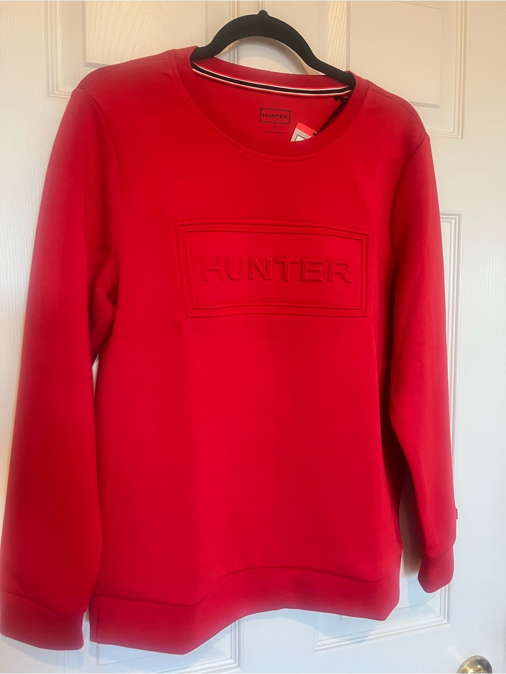 NWT Hunter brand Scarlet Red Sweatshirt with Hunter Branded Neckline Trim